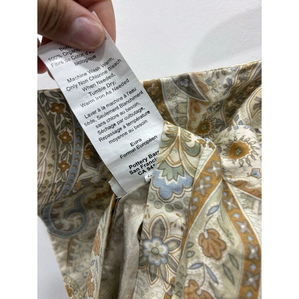 Pottery Barn Blythe Paisley Floral Cream Euro Pillow Sham Gold Blue